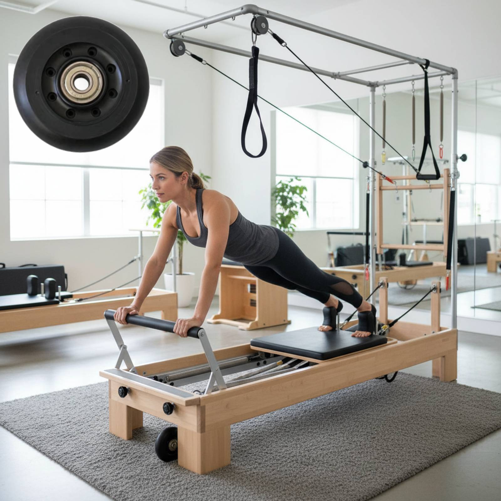 Home Gym Installation - Pilates Reformer Wheel Zwart Dames Onderhoud